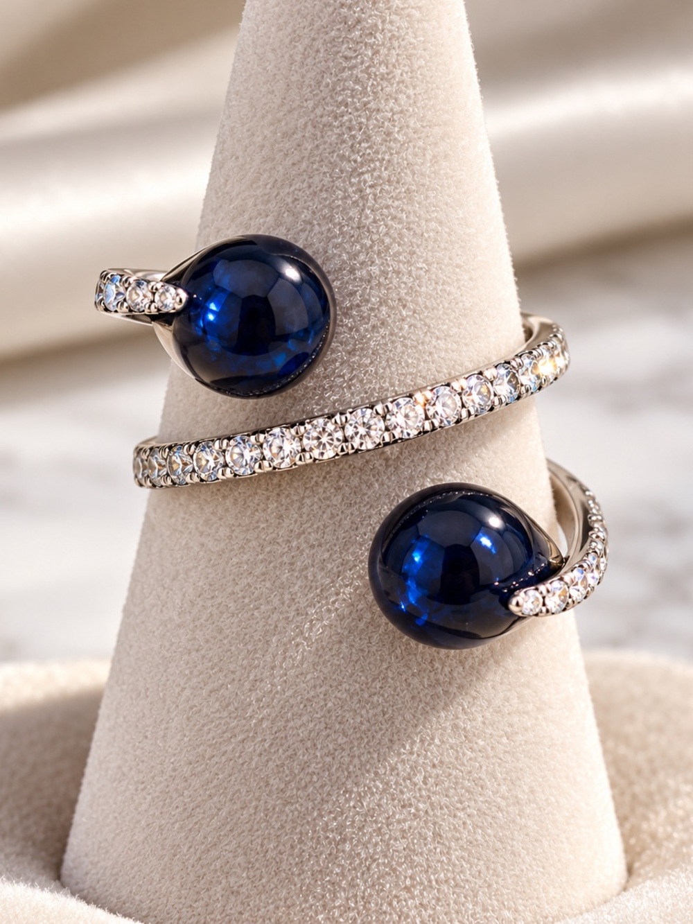 nOir Jewelry Deep Sapphire Blue Crystal Pavé Wrap Ring Size 7